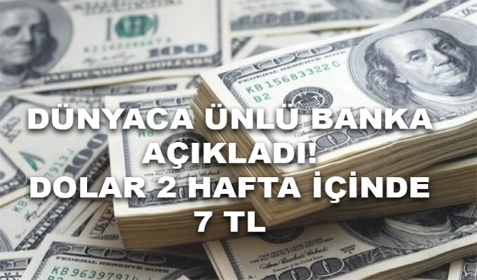 Dünyaca Ünlü Banka: Dolar İki Hafta İçinde 7 Lirayı Zorlar!