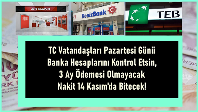 TC Vatandaşları Pazartesi Günü Banka Hesaplarını Kontrol Etsin, 3 Ay Ödemesi Olmayacak Nakit 14 Kasım'da Bitecek!