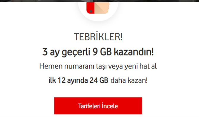 Vodafone 2019 Son Bedava İnternet Paketi 9 GB Hediye