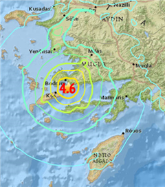 Ege Denizi Bodrum Yakınlarında 4,6 (Mw) Büyüklüğünde Deprem Meydana Geldi